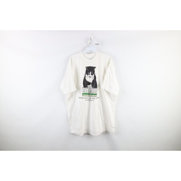 Vintage 90s 2XL Socks The White House Cat Bill Clinton Spell Out T-Shirt USA - Picture 1 of 9